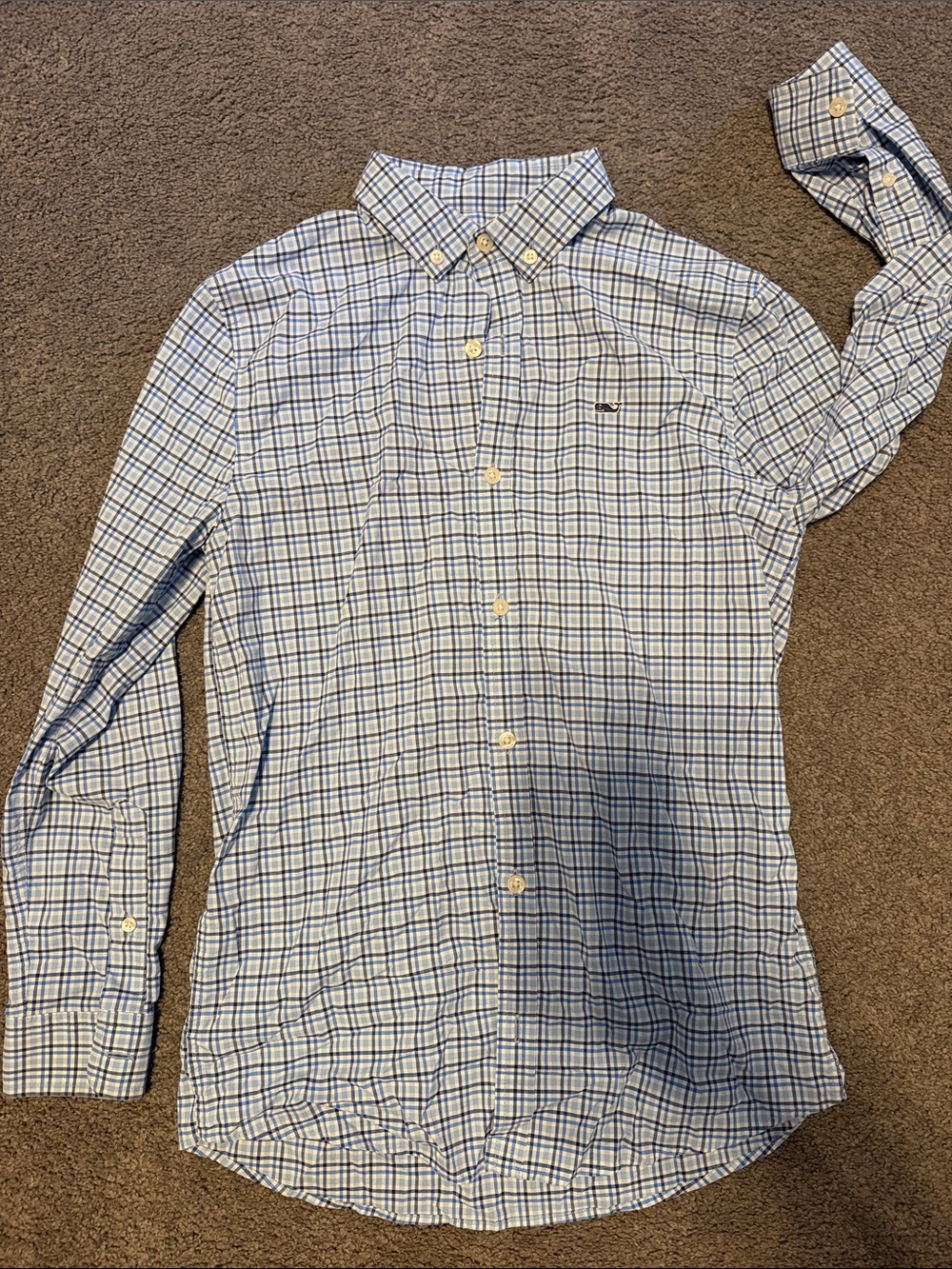 Vineyard Vines Blue and White Plaid Button-Down Shirt